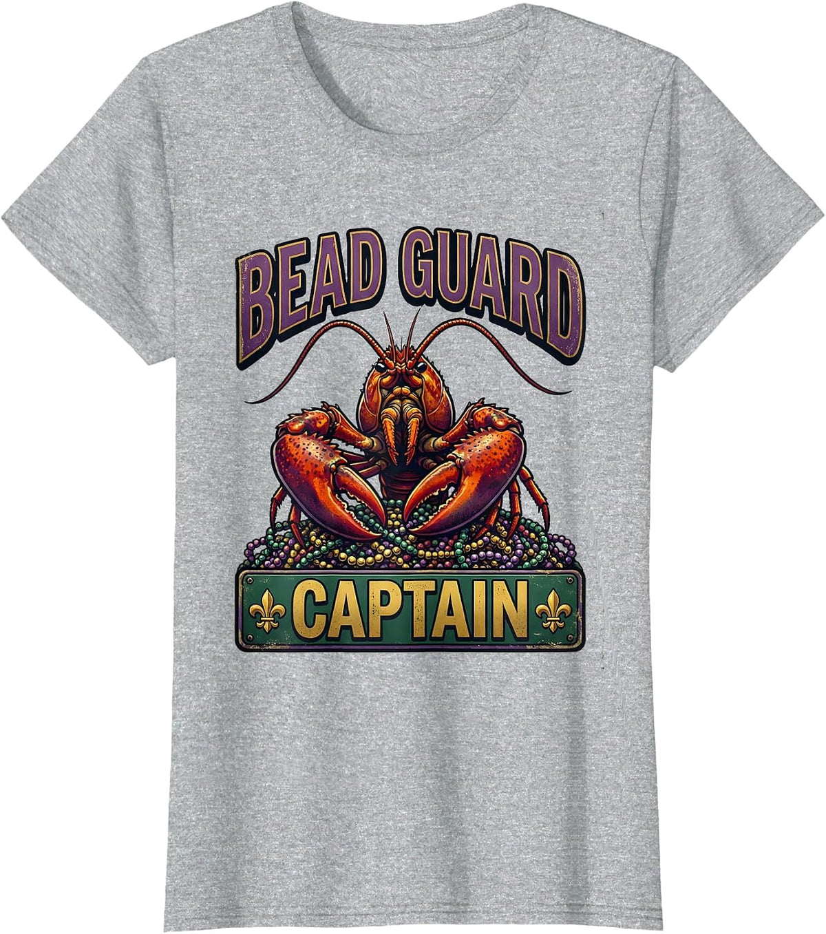 Bead Guard Captain Vintage Funny Mardi Gras Crawfish T-Shirt - Heather Grey