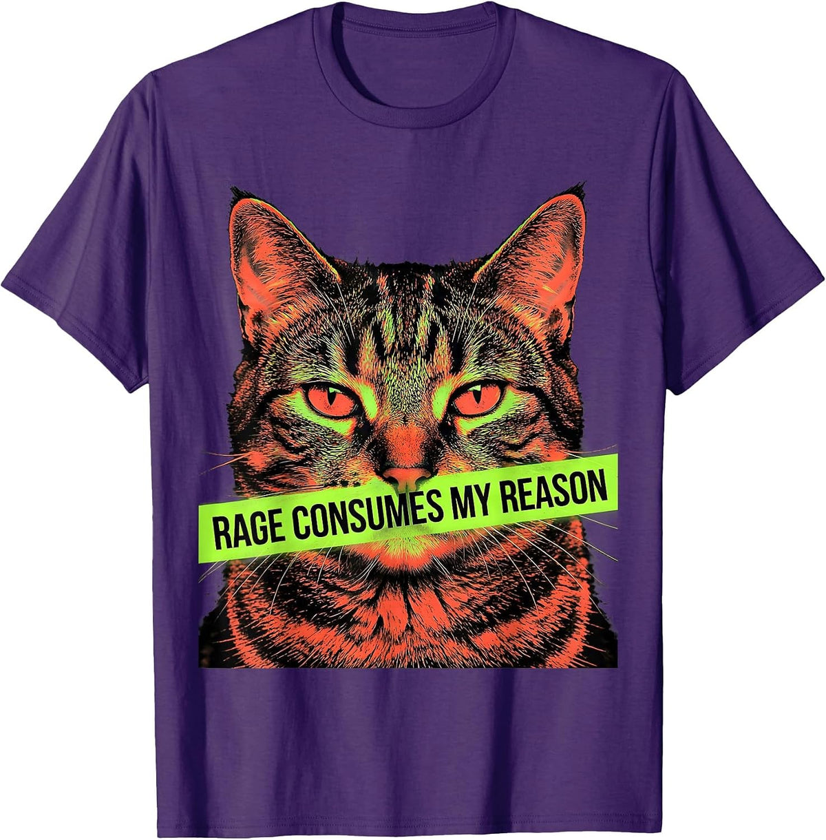 Rage Consumes My Reason Photo Expressionist Staring Cat Meme T-Shirt - Purple