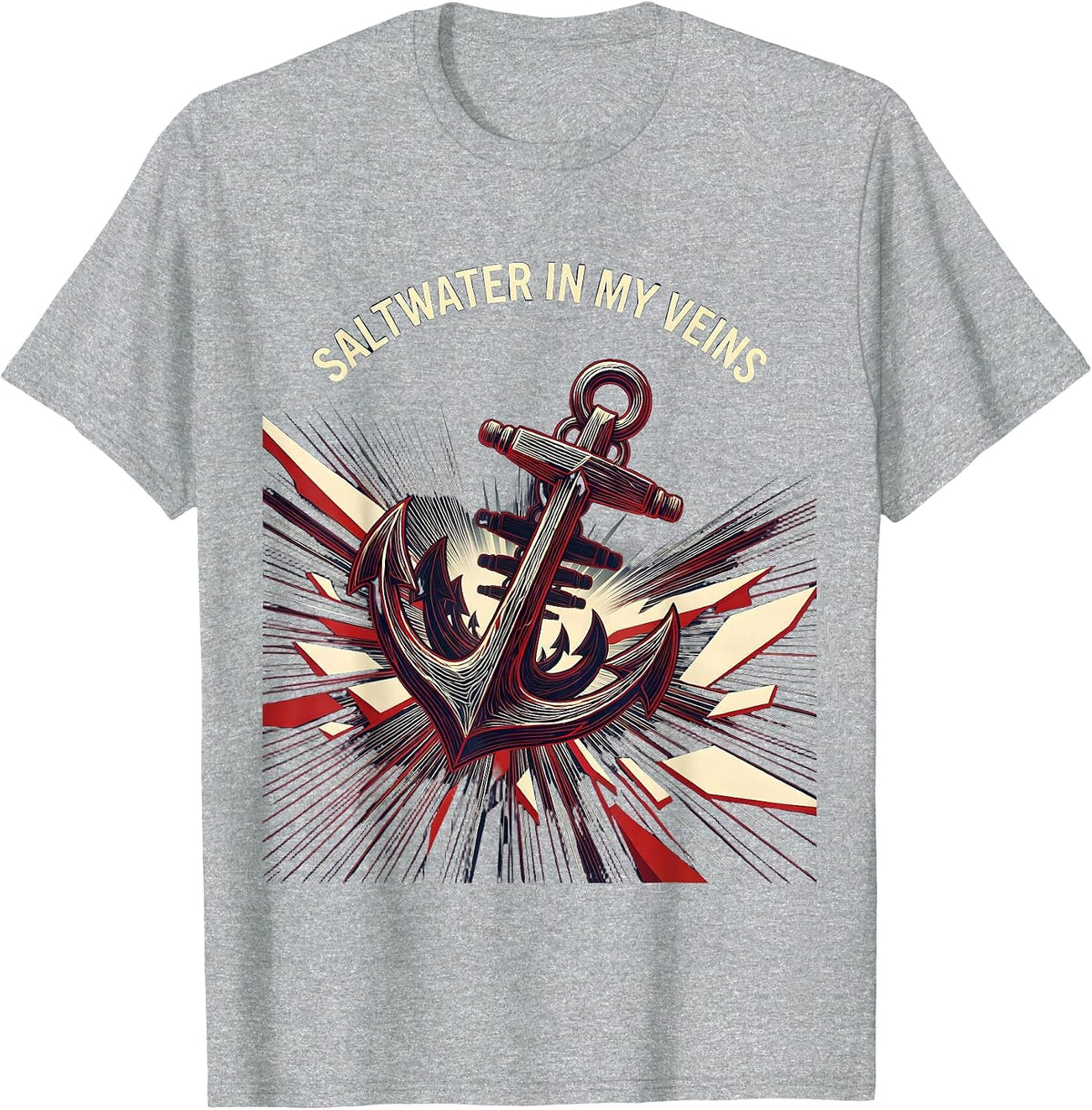 Men's Saltwater In My Veins Navy Ocean Design T-Shirt - Heather Grey