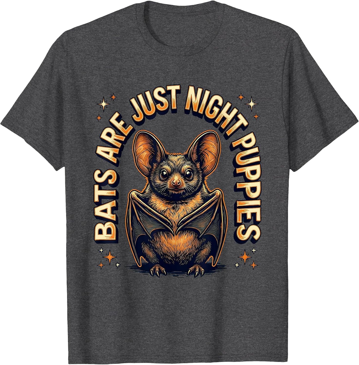 Men's Bats Are Just Night Puppies Funny Bat Lover Halloween Humor T-Shirt - Dark Heather Grey