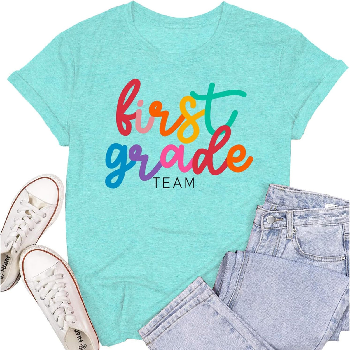 First Grade Teacher Team Shirts for Women 1st Grade Teacher Rainbow Tee Top Teaching Life Tshirt - Cyan