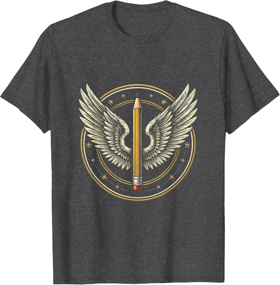Men's Special Education Teacher Winged Pencil Soaring Art T-Shirt - Dark Heather Grey
