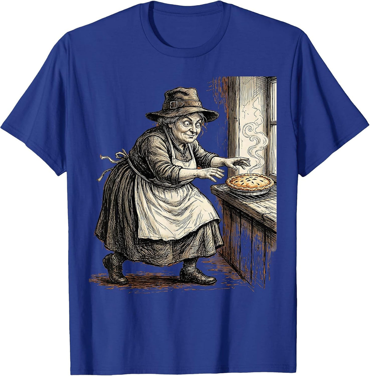 Funny Thanksgiving Pilgrim Pie Sneak Graphic T-Shirt - Royal Blue
