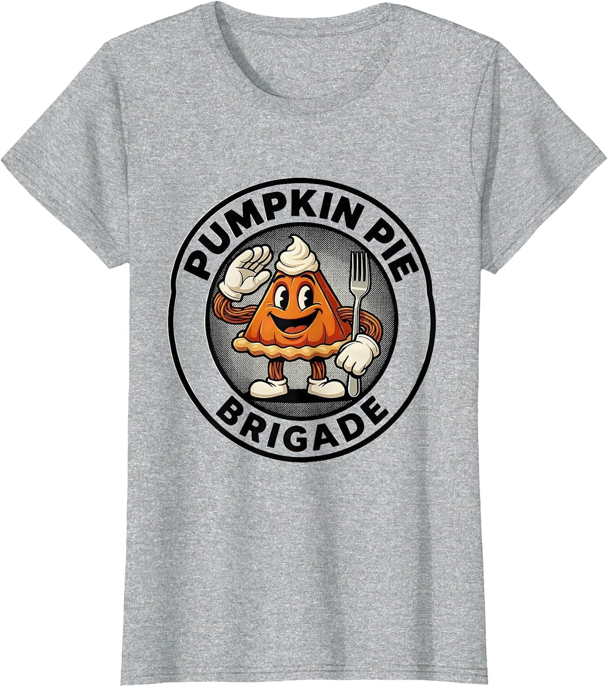 Pumpkin Pie Brigade Retro Cartoon Funny Thanksgiving Pie T-Shirt - Heather Grey