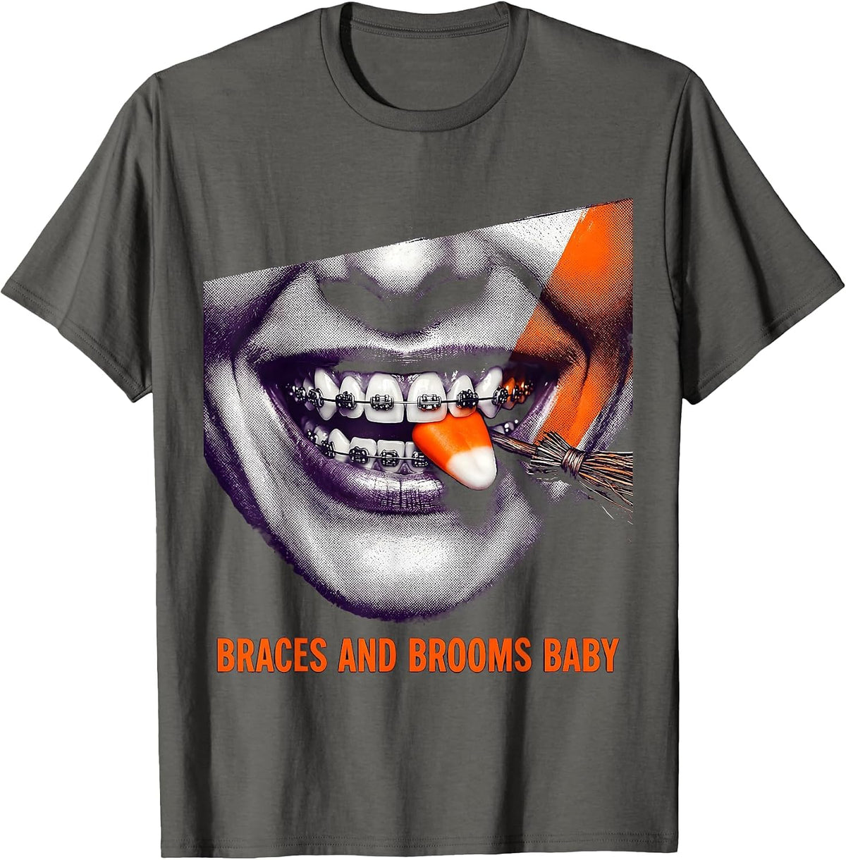 Men's Braces and Brooms Baby Halloween Dental Design T-Shirt - Asphalt Grey