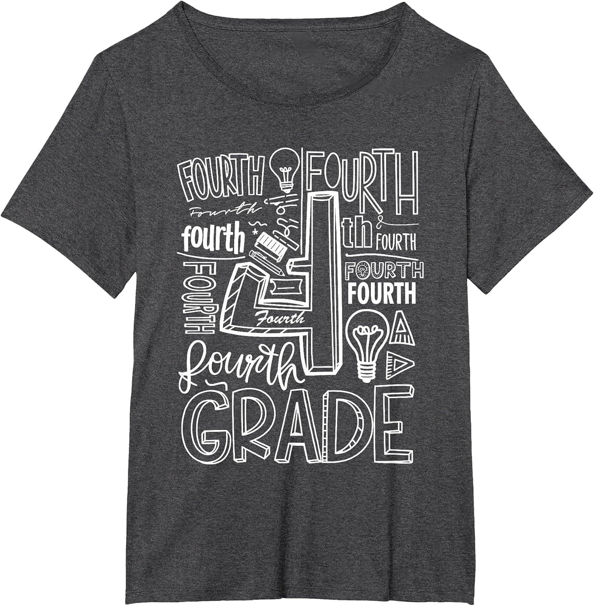 Fourth 4th Grade Typography Back to School T-Shirt - Dark Heather Grey