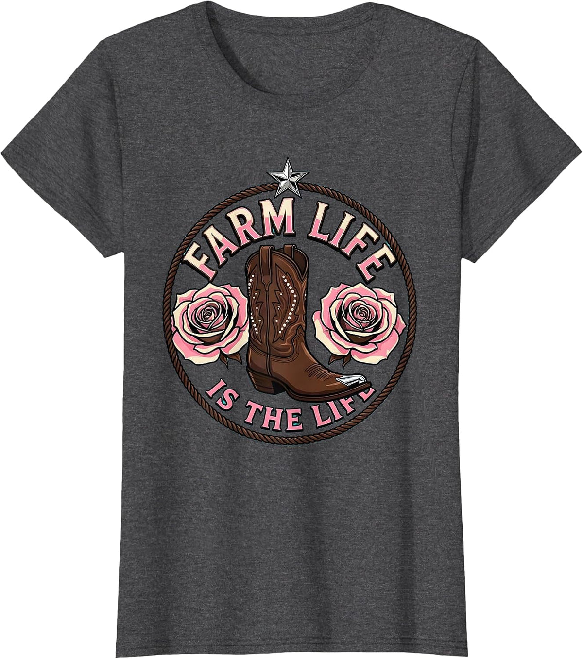 Women's Farm Life Is The Life Rustic Country Design T-Shirt - Dark Heather Grey