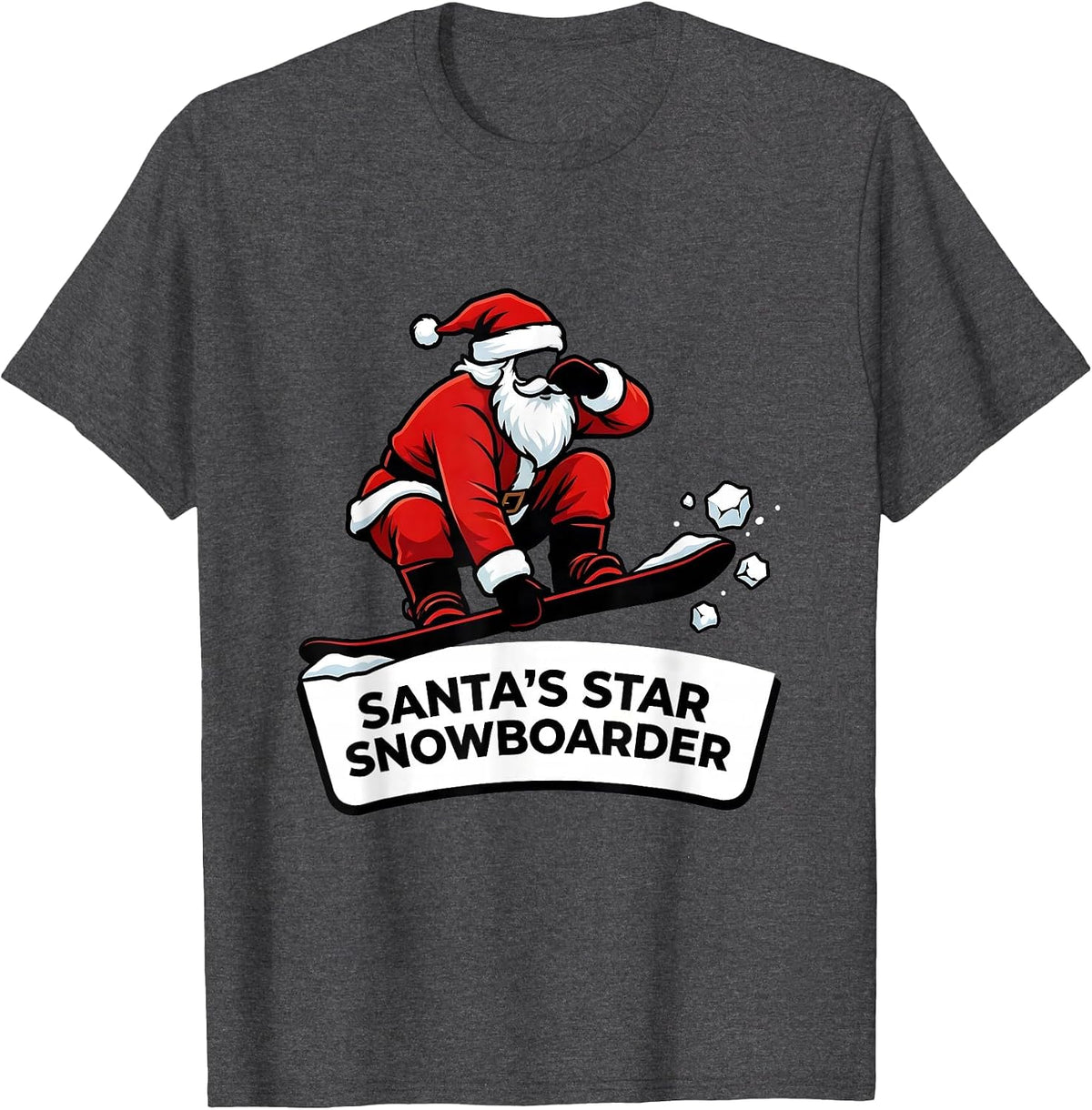 Men's Santa's Star Snowboarder Funny Christmas Snowboarder Gift T-Shirt - Dark Heather Grey