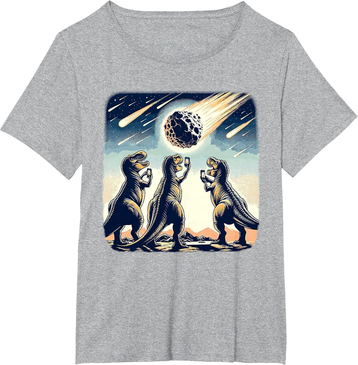 Dinosaur T-Rex Selfie Novelty Men Kids Women Funny Dinosaur T-Shirt - Heather Grey