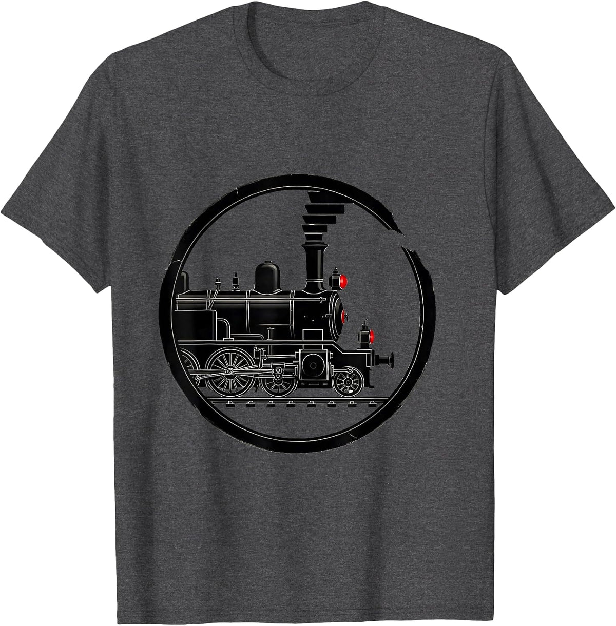 Men's Steam Locomotive Train Enthusiast Vintage Railroad T-Shirt - Dark Heather Grey