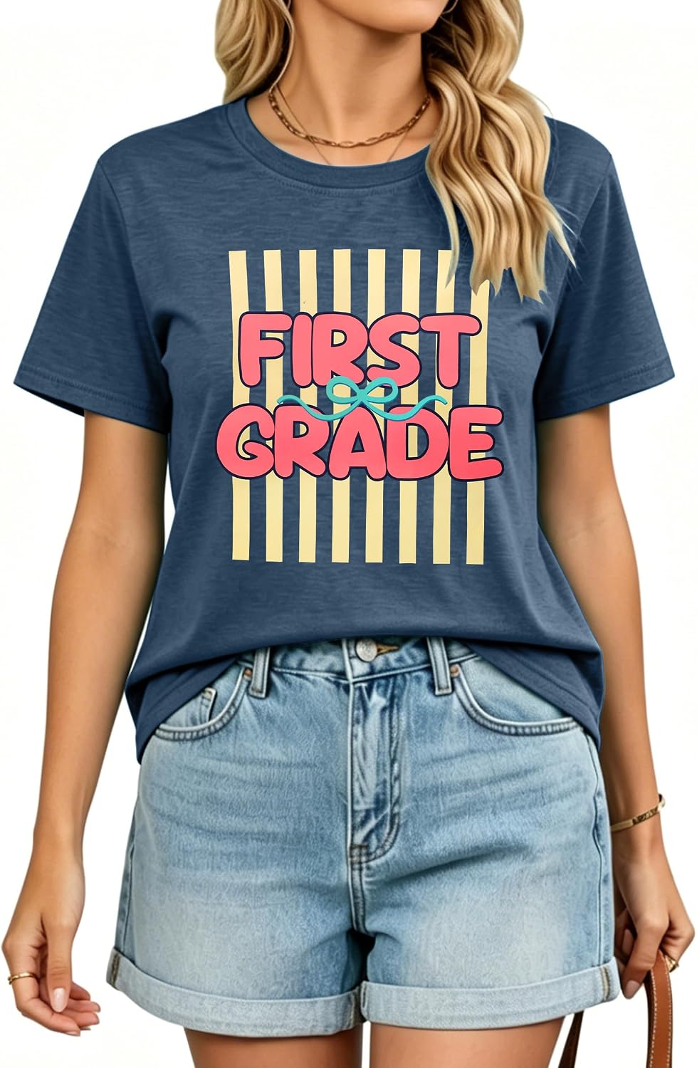 Kindergarten First Grade Teacher Shirt First Day of School Tee Top - Darkblue