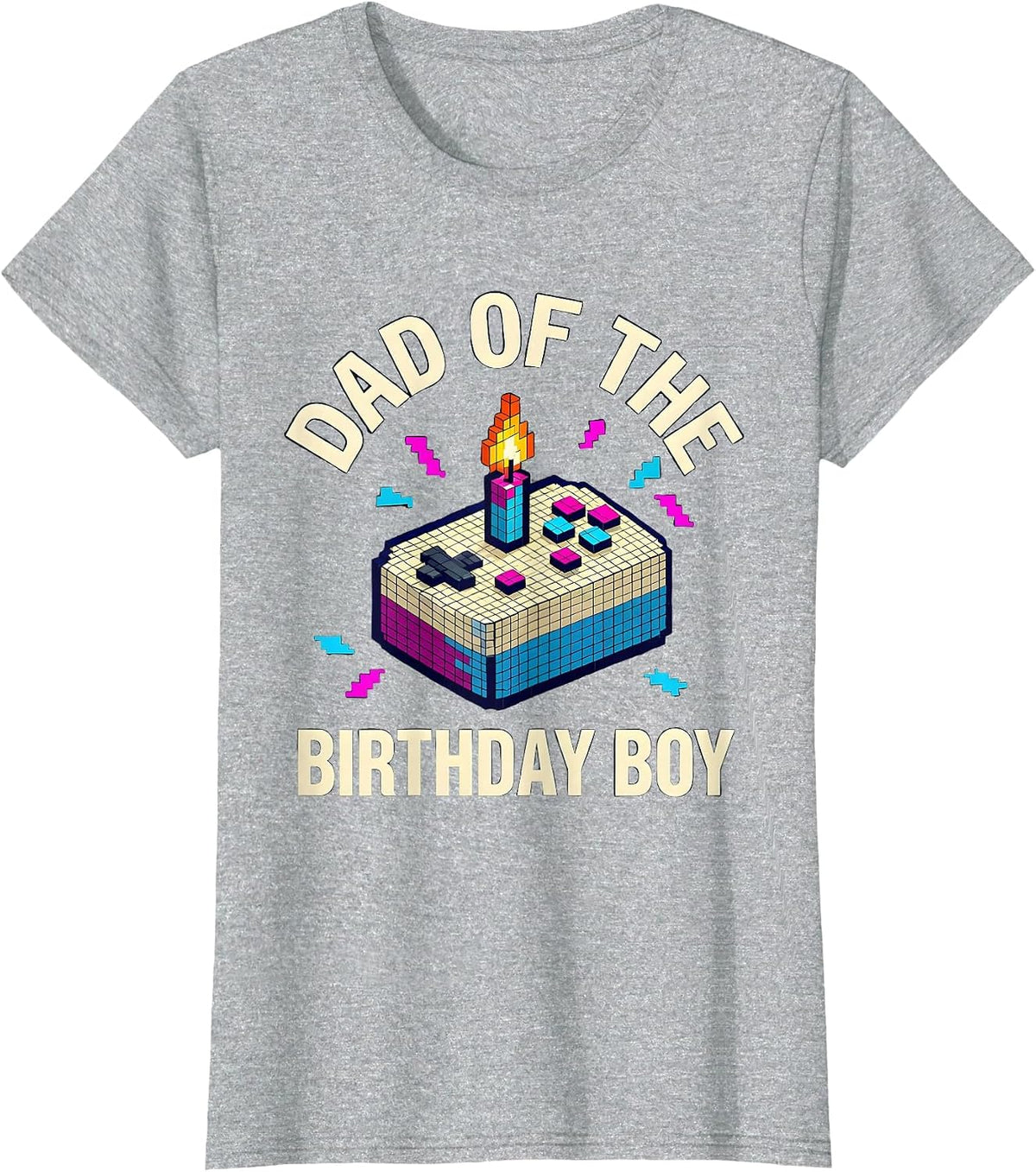 Dad Of The Birthday Boy Pixel Art Gamer Birthday Party T-Shirt - Heather Grey