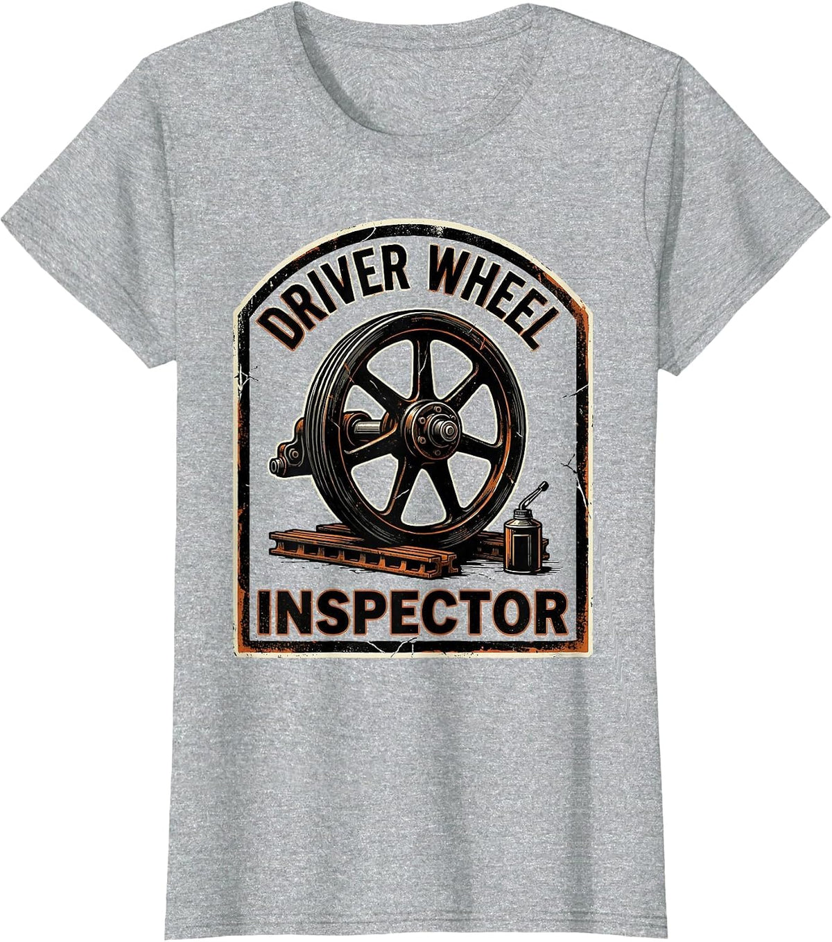 Driver Wheel Inspector Distressed Steam Train Enthusiast T-Shirt - Heather Grey