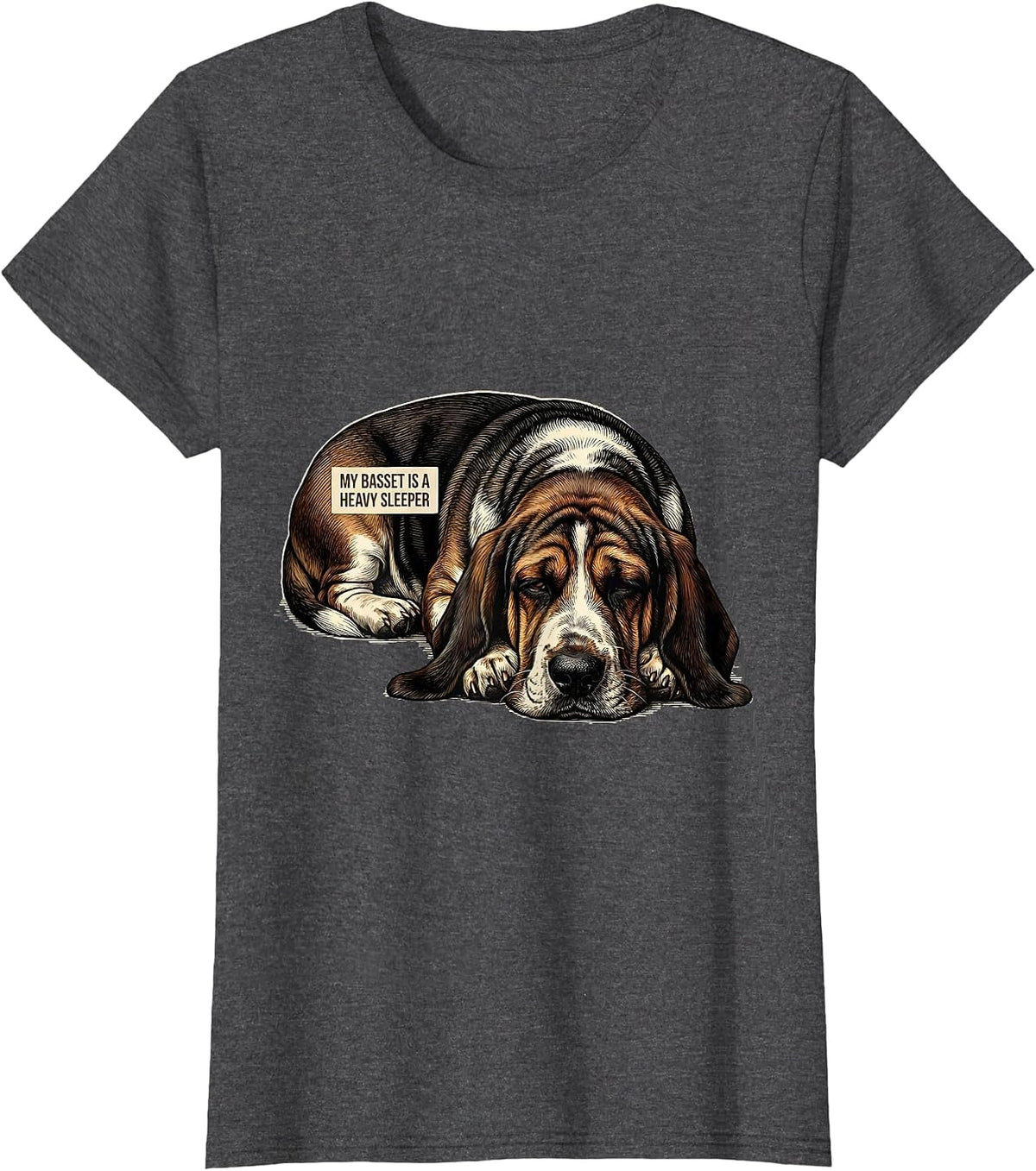 Women's My Basset Is A Heavy Sleeper Funny Basset Hound Dog Owner T-Shirt - Dark Heather Grey