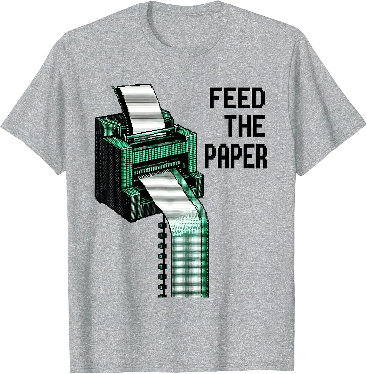 Men's Feed The Paper Pixel Art 80s 90s Nostalgia Humor T-Shirt - Heather Grey