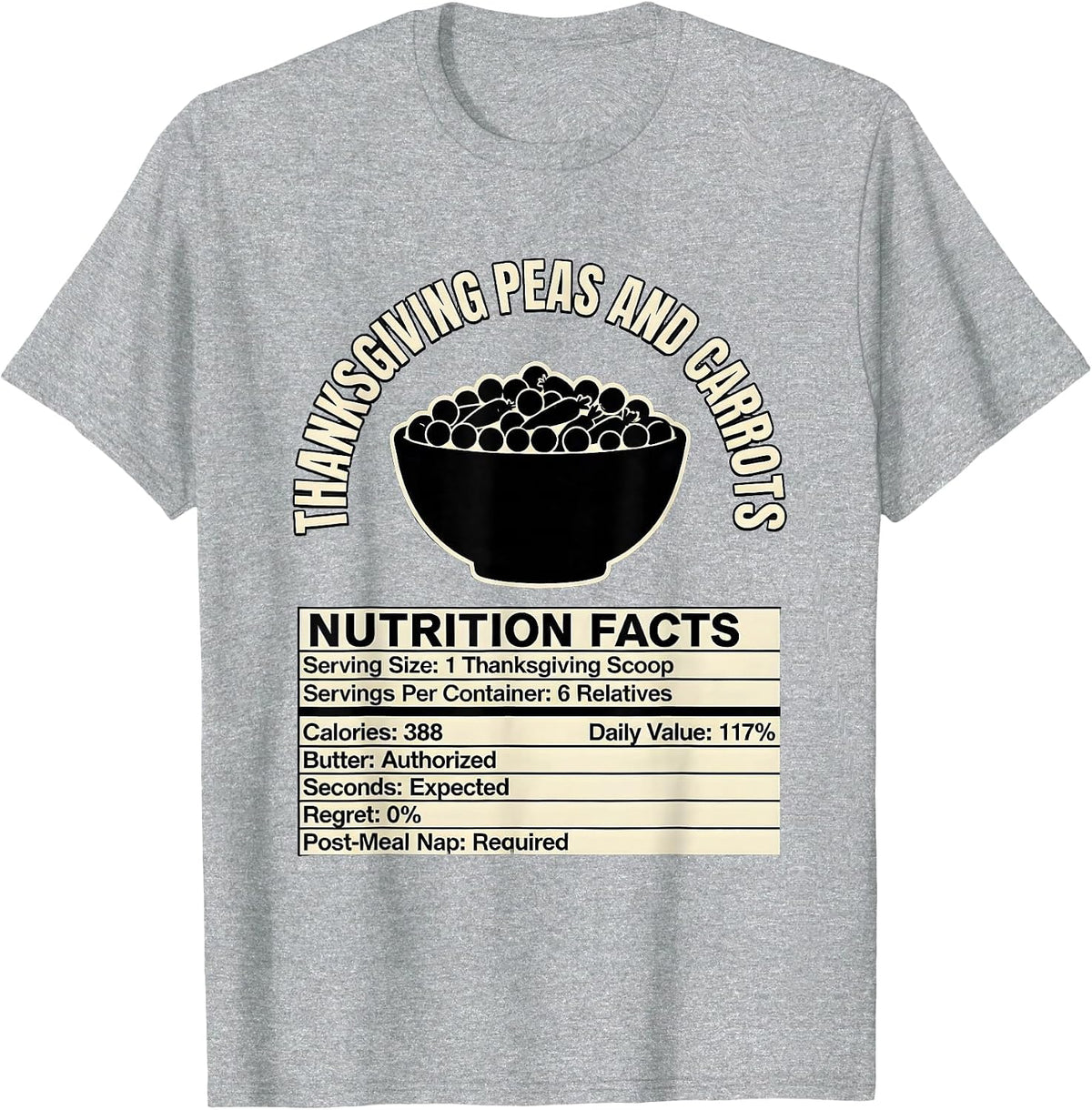 Men's Thanksgiving Peas and Carrots Nutrition Facts Holiday Humor T-Shirt - Heather Grey