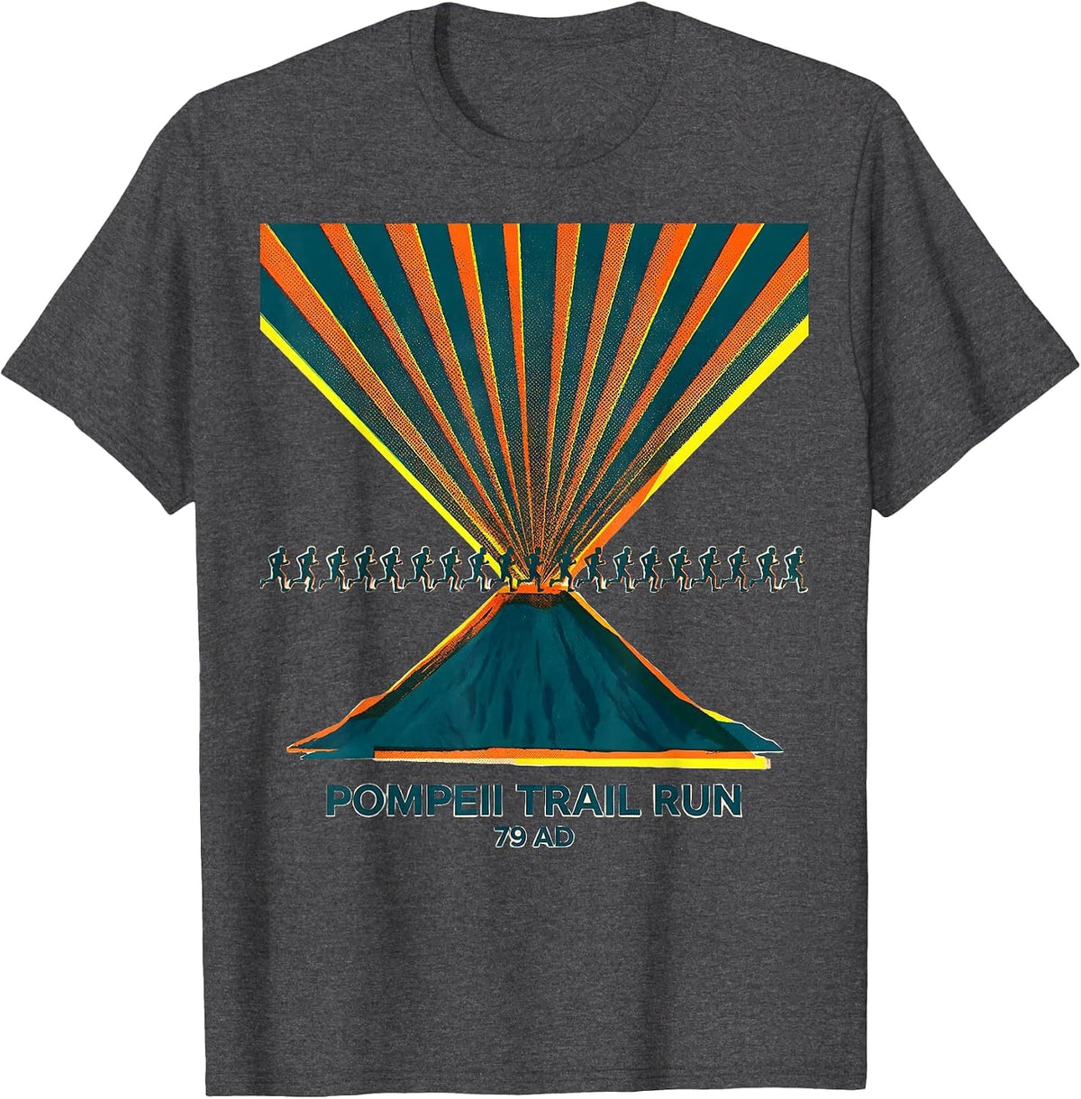 Pompeii Trail Run 79 AD Funny Volcano History Geography T-Shirt - Dark Heather Grey