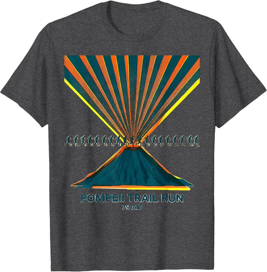 Pompeii Trail Run 79 AD Funny Volcano History Geography T-Shirt - Dark Heather Grey