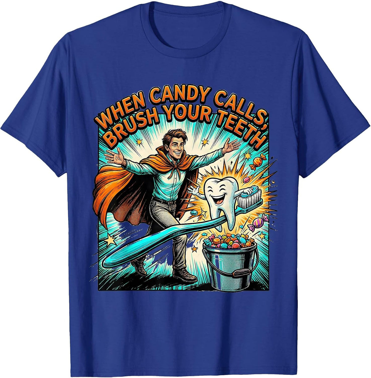 When Candy Calls Brush Your Teeth Halloween Dentist Dental T-Shirt - Royal Blue
