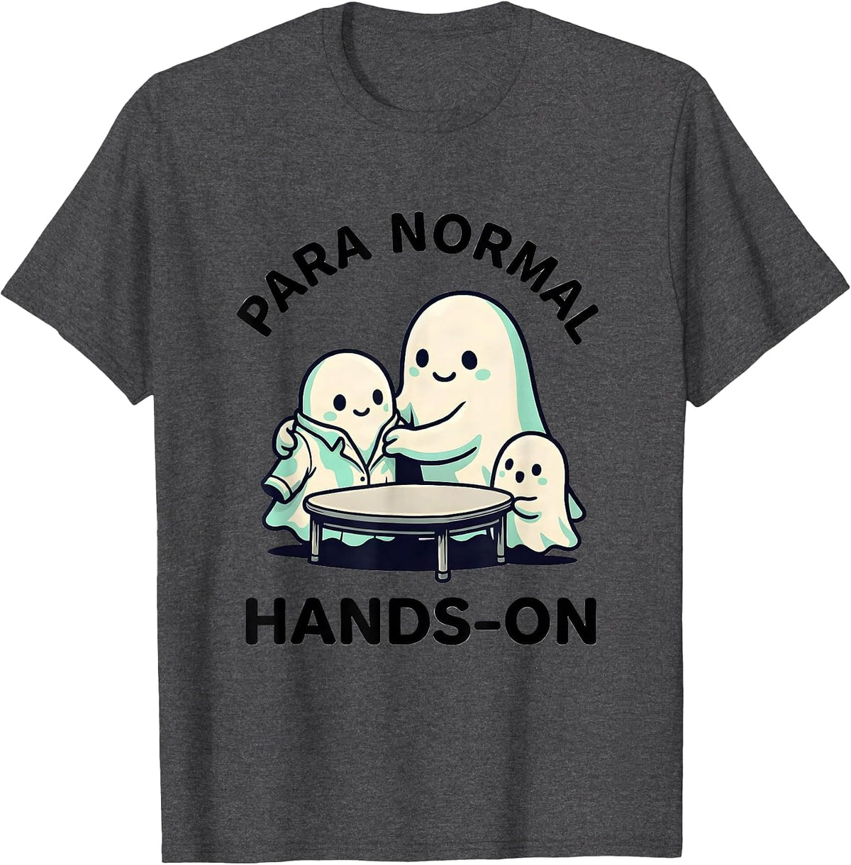 Men's Para Normal Hands-On Cute Kawaii Ghost Paraprofessional T-Shirt - Dark Heather Grey