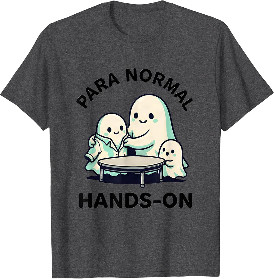 Men's Para Normal Hands-On Cute Kawaii Ghost Paraprofessional T-Shirt - Dark Heather Grey