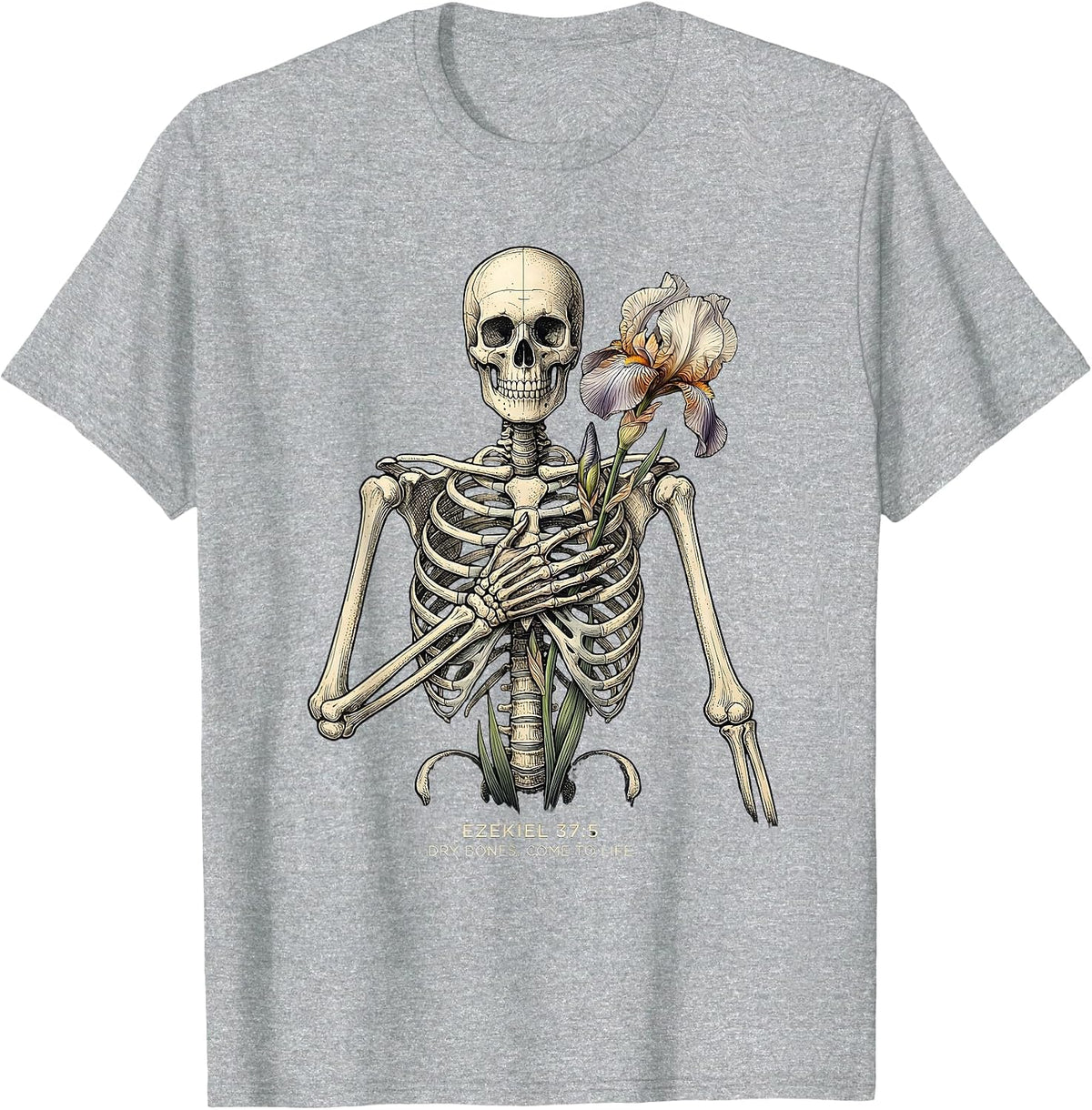 Men's Ezekiel 37:5 Dry Bones Come To Life Christian Skeleton Humor T-Shirt - Heather Grey