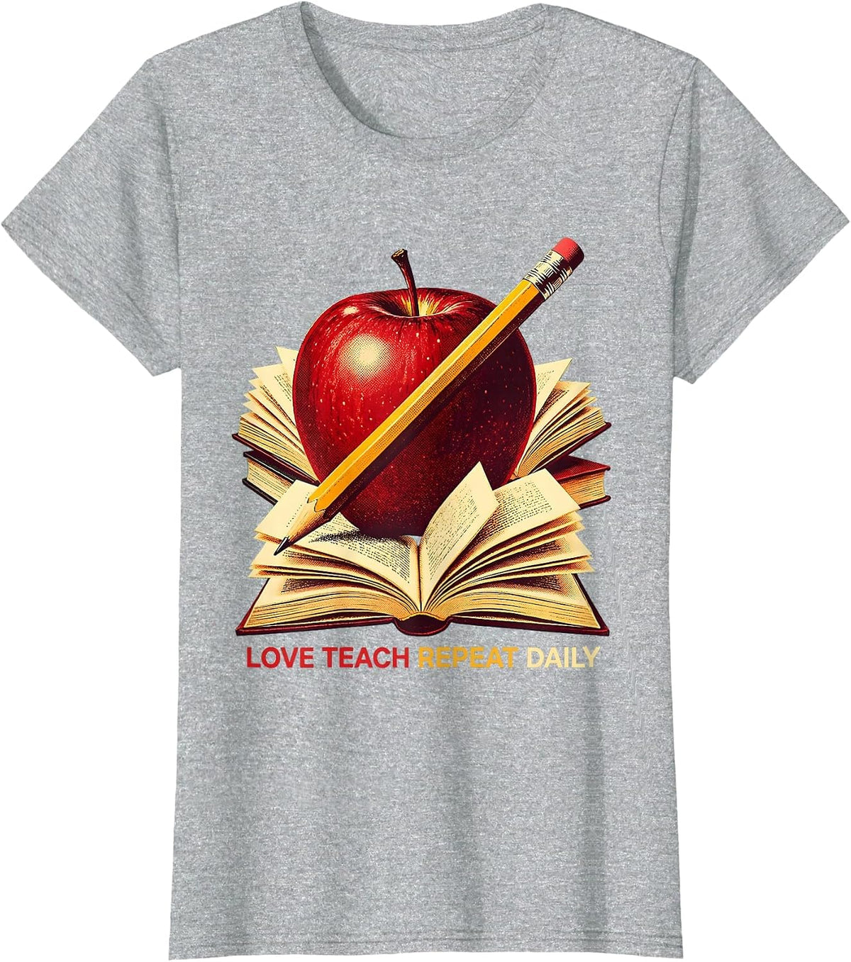 Love Teach Repeat Daily 3rd Grade Teacher Design T-Shirt - Heather Grey