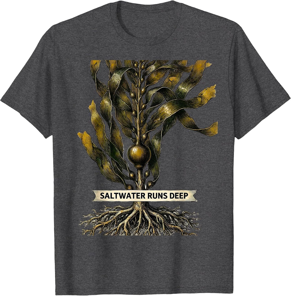 Men's Saltwater Runs Deep Sailor Graphic Design T-Shirt - Dark Heather Grey
