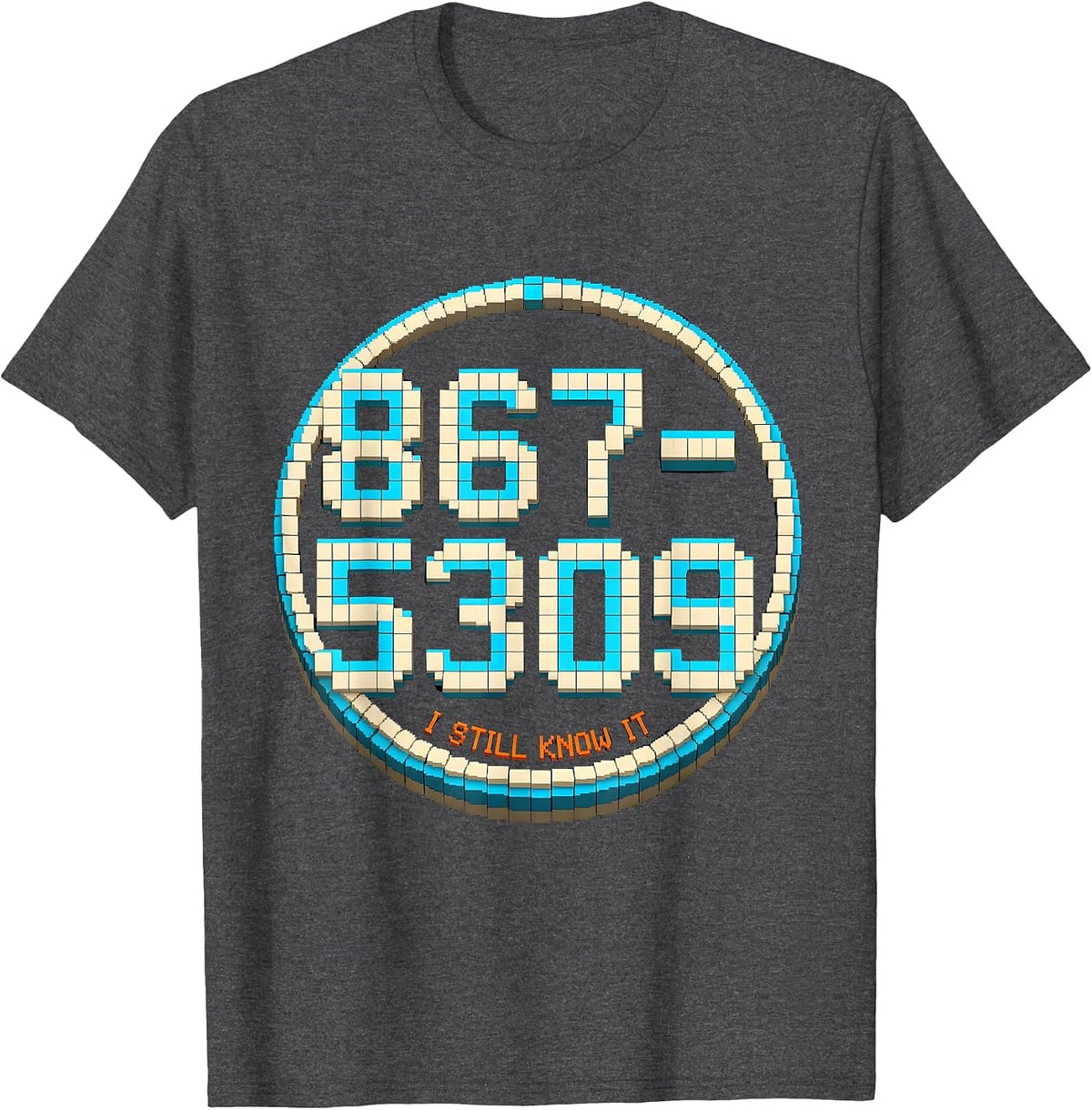 Men's 867-5309 I Still Know It Pixel Art 80s Nostalgia Gen X T-Shirt - Dark Heather Grey