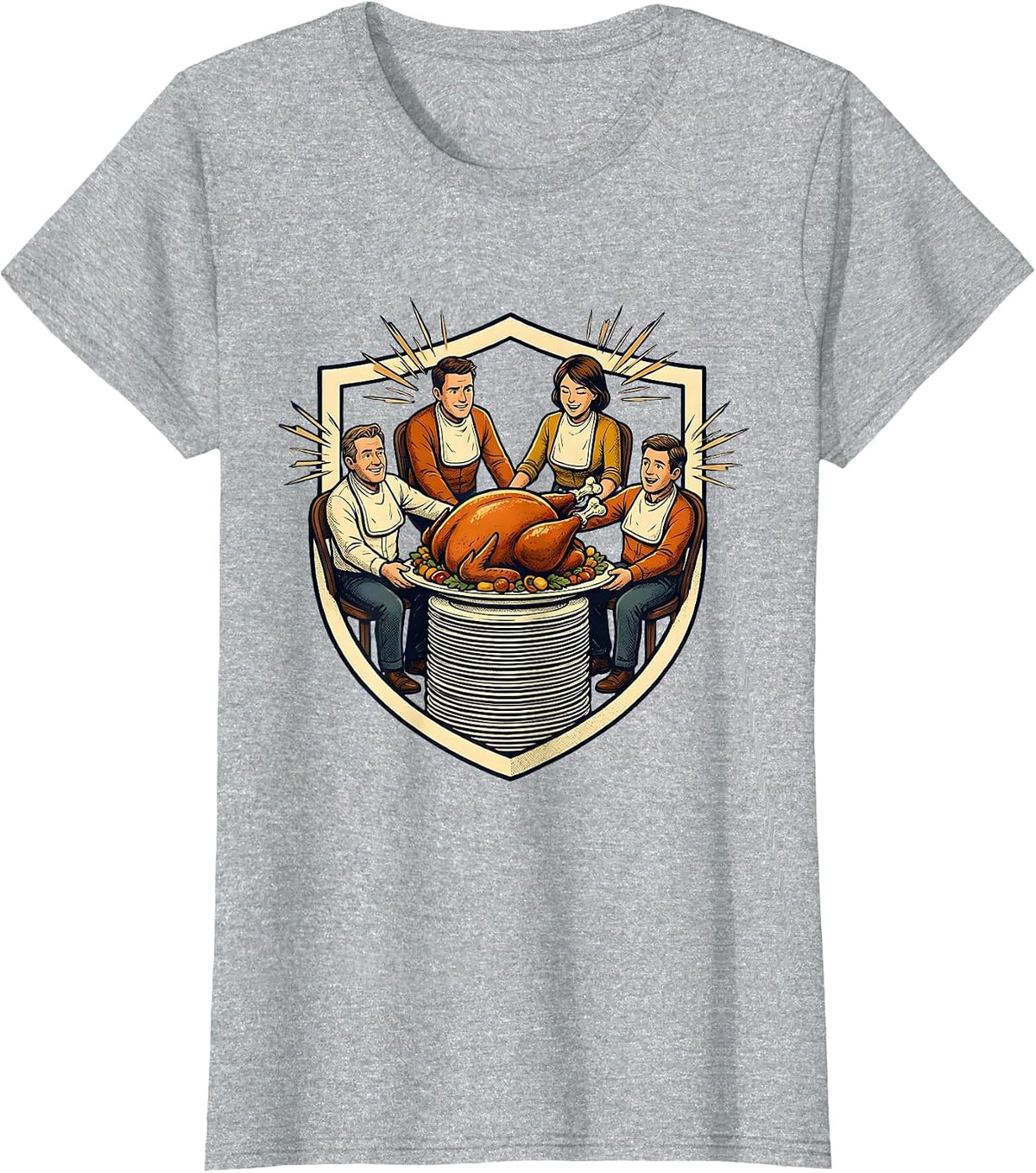 Women's Thanksgiving Turkey Crew Matching Family Dinner Humor T-Shirt - Heather Grey