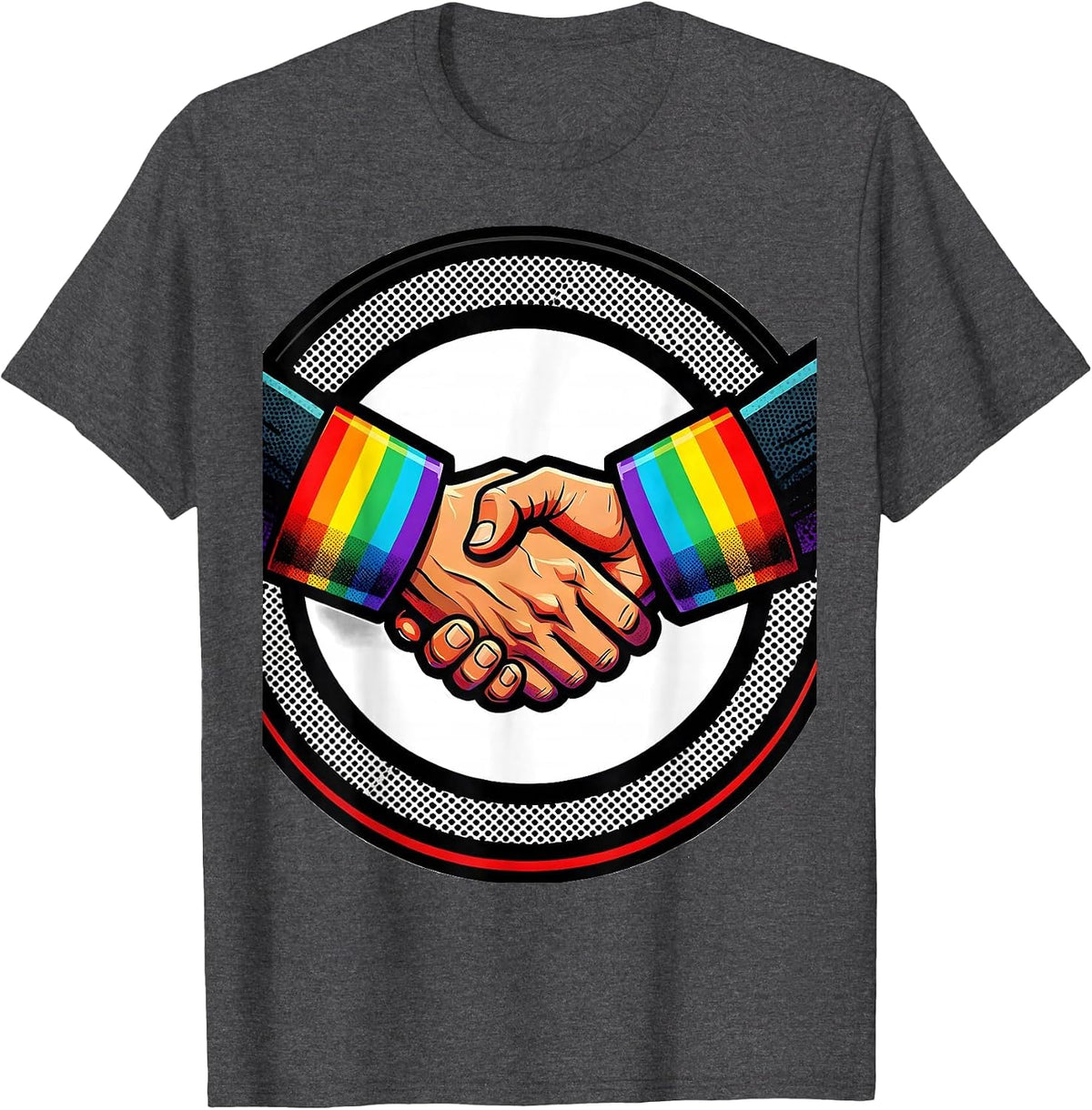Men's Rainbow Pride Clasped Hands Unity Design T-Shirt - Dark Heather Grey