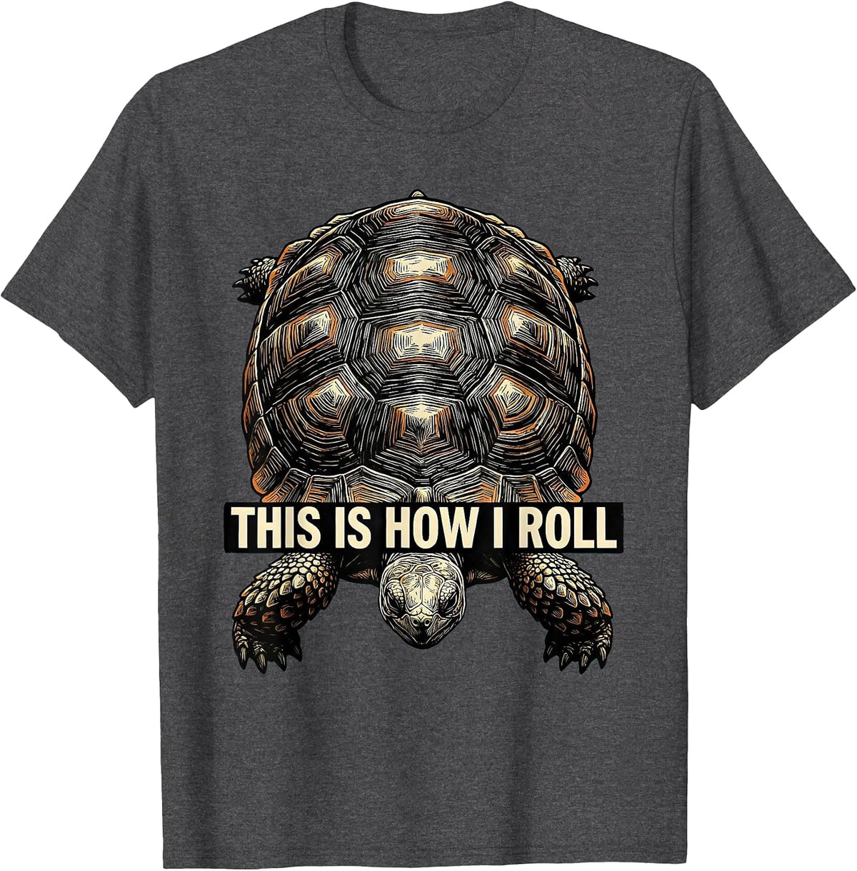 Men's This Is How I Roll Linocut Tortoise Shell Turtle Lover Humor T-Shirt - Dark Heather Grey