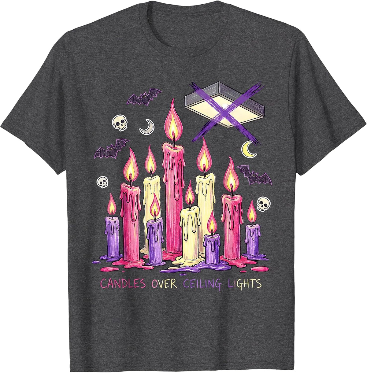 Men's Candles Over Ceiling Lights Goth Aesthetic Design T-Shirt - Dark Heather Grey