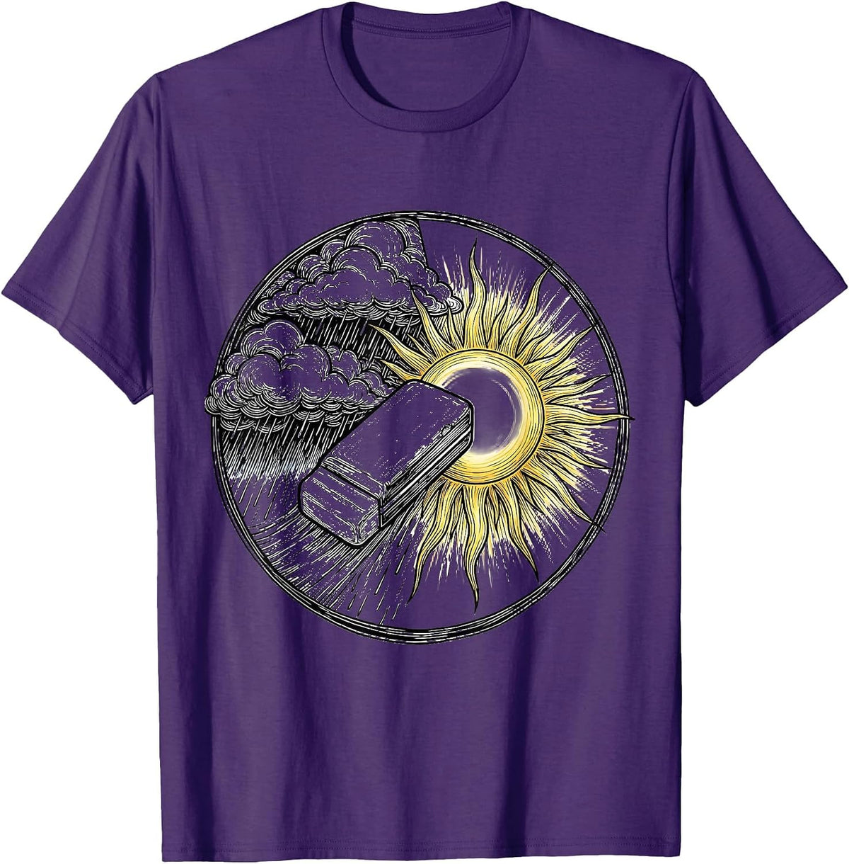 Teacher Eraser Clears Storm Clouds Sunshine Art T-Shirt - Purple