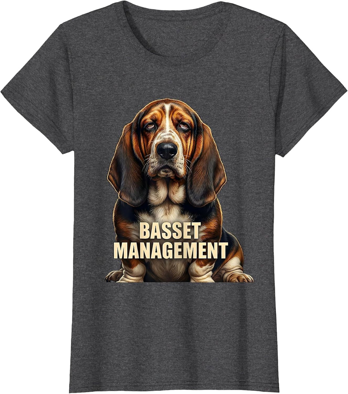 Women's Basset Management Funny Basset Hound Owner Dog Lover Gift T-Shirt - Dark Heather Grey
