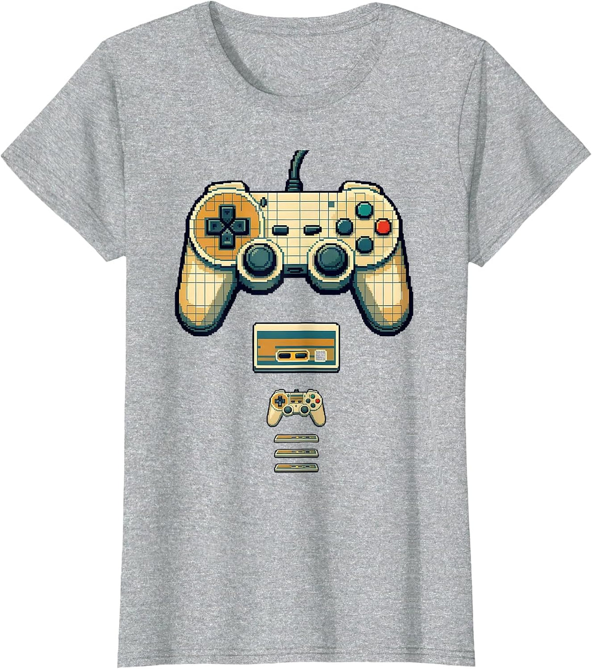 Pixel Art Retro Gaming Controller Evolution Gamer Nostalgia T-Shirt - Heather Grey
