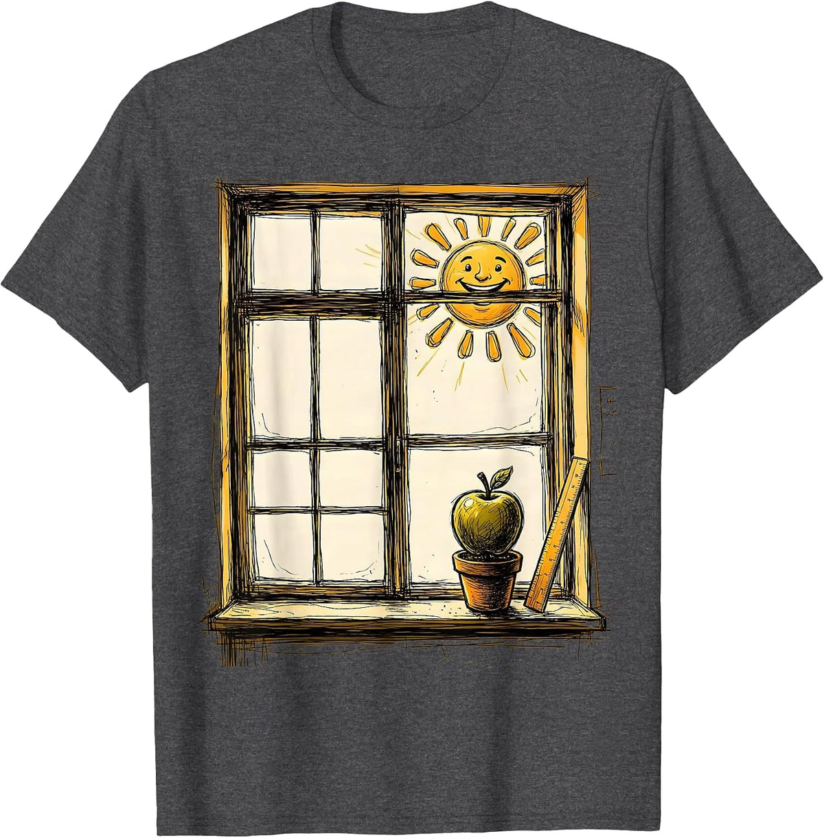 First Grade Teacher Sunshine Classroom Window T-Shirt - Dark Heather Grey