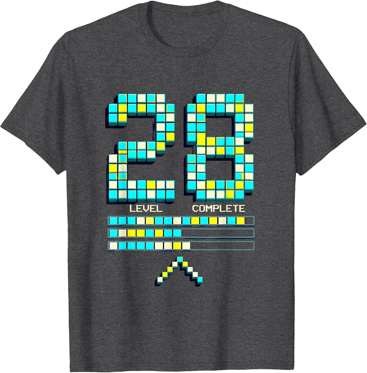 Level 28 Complete Pixel Art Wedding Anniversary Milestone T-Shirt - Dark Heather Grey