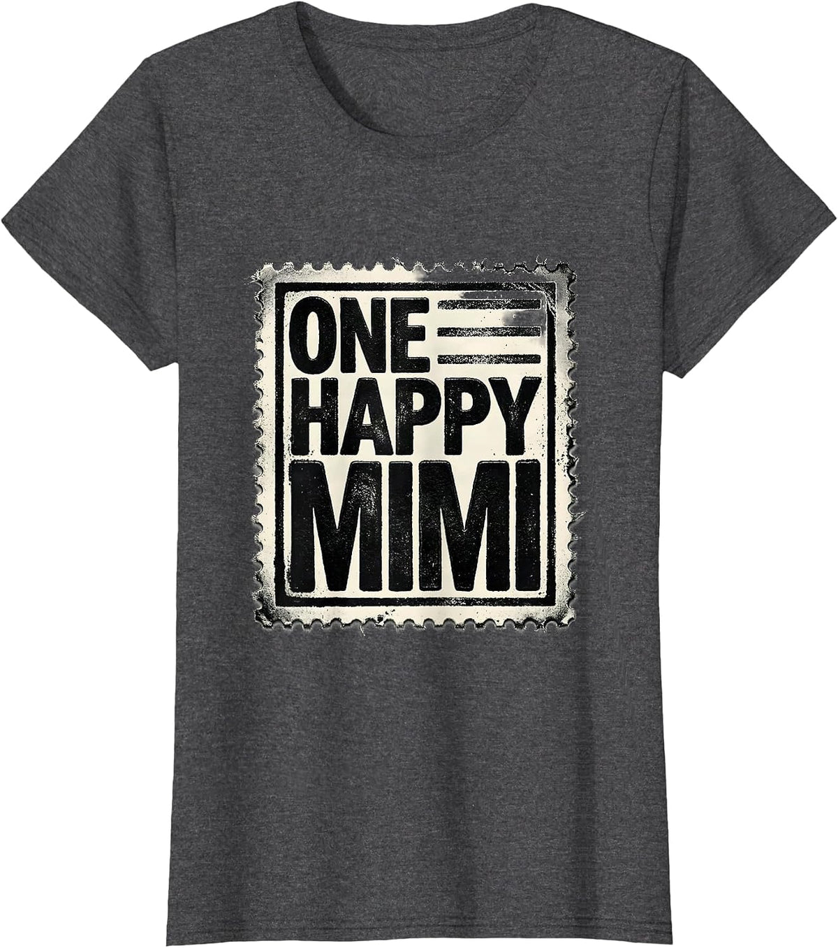Women's One Happy Mimi Rubber Stamp First Birthday Family Matching T-Shirt - Dark Heather Grey