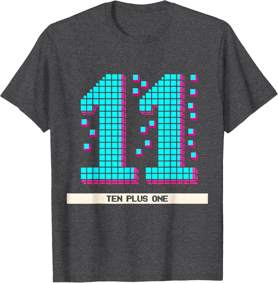 Men's 11, Ten Plus One Pixel Art Funny Birthday Age Milestone Meme T-Shirt - Dark Heather Grey