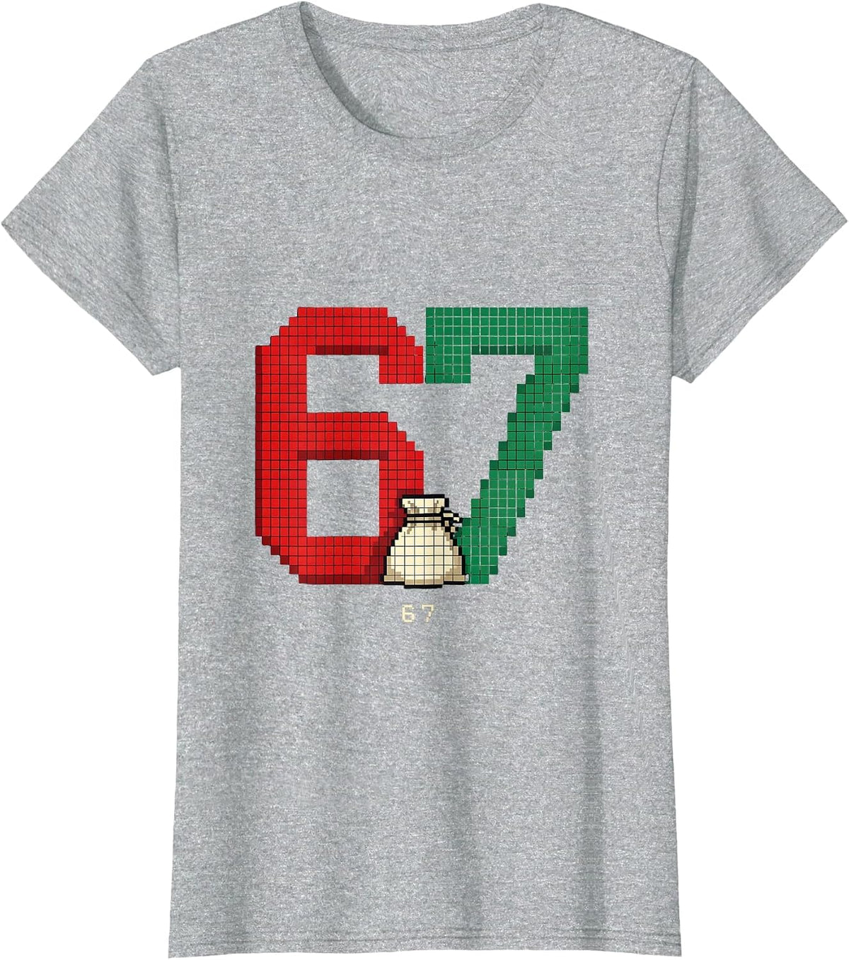 6 7 Pixel Art Funny Christmas Meme Gen Alpha Slang T-Shirt - Heather Grey