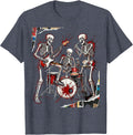 Skeleton Band Rock Concert Dark Stage Graphic T-Shirt - Heather Blue