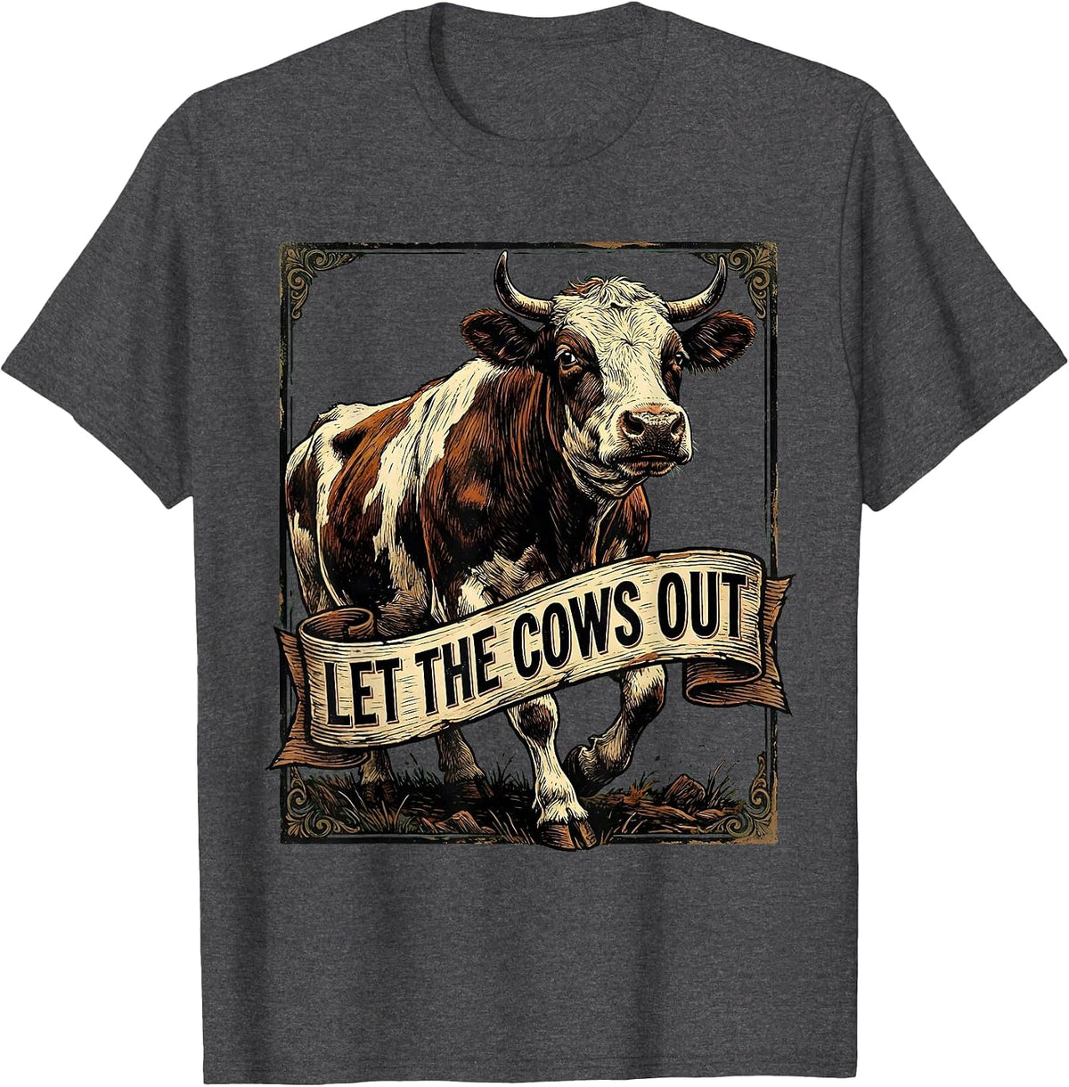 Men's Let the Cows Out Funny Farm Life Design T-Shirt - Dark Heather Grey