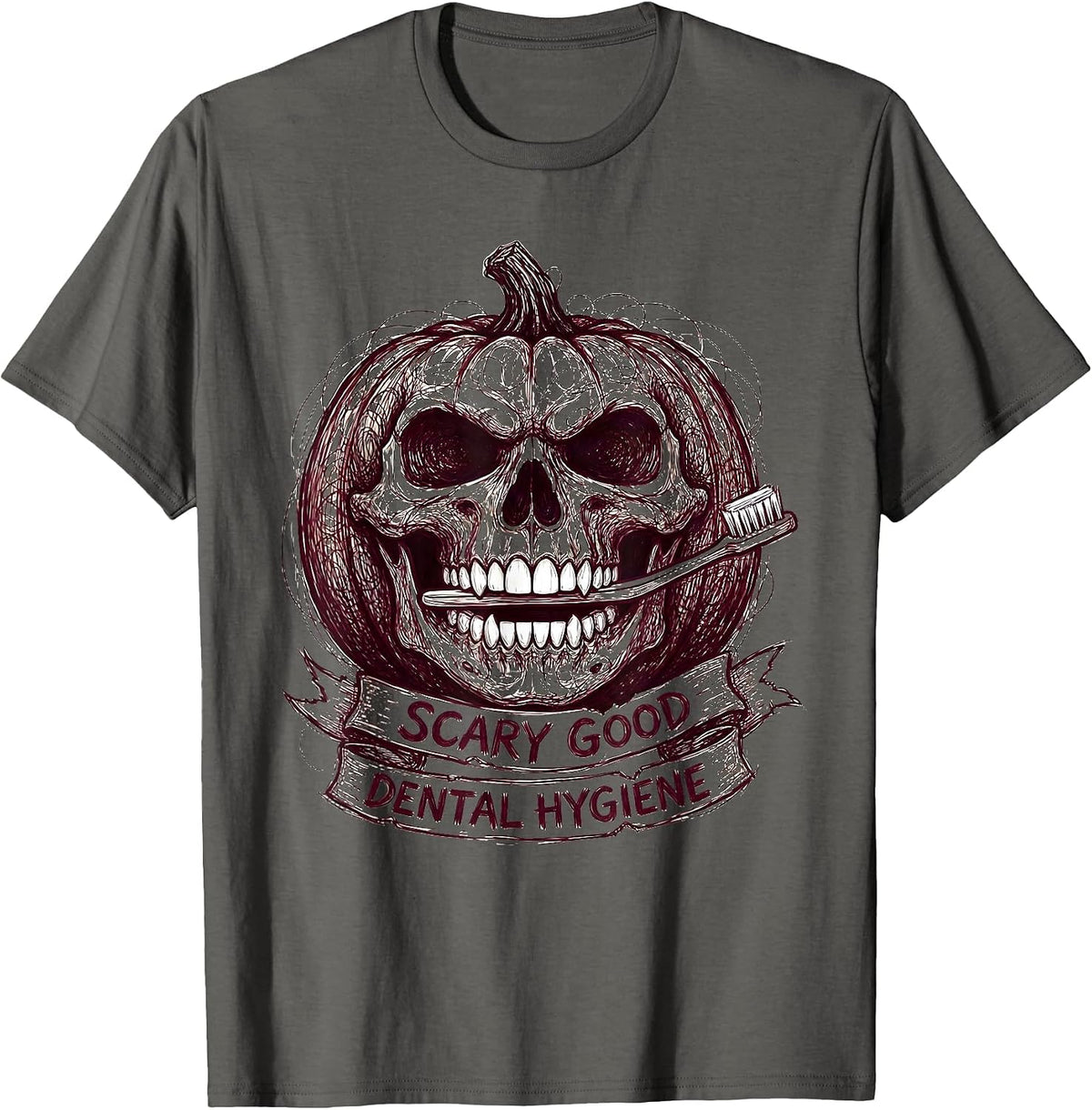 Scary Good Dental Hygiene Halloween Design T-Shirt - Asphalt Grey