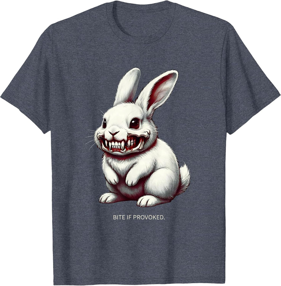 Bite If Provoked Horror Alt Goth Bunny Spooky Season T-Shirt - Heather Blue
