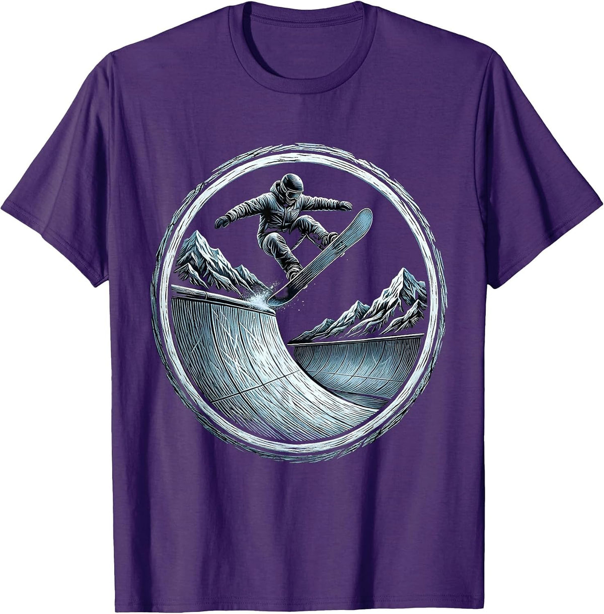 Men's Snowboarder Halfpipe Launch Winter Sports Graphic T-Shirt - Purple