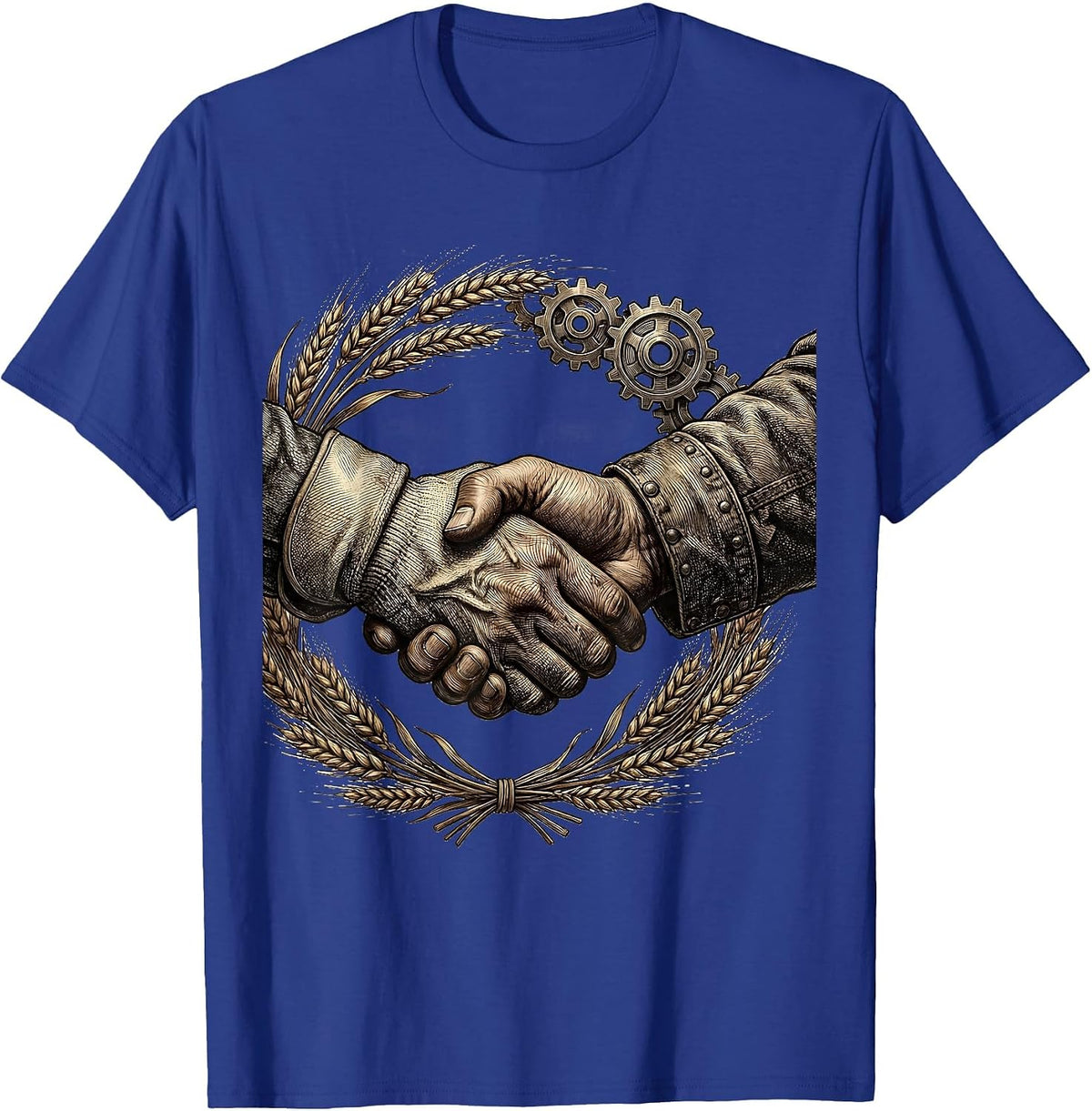 We The People Farmer and Factory Worker Unity T-Shirt - Royal Blue
