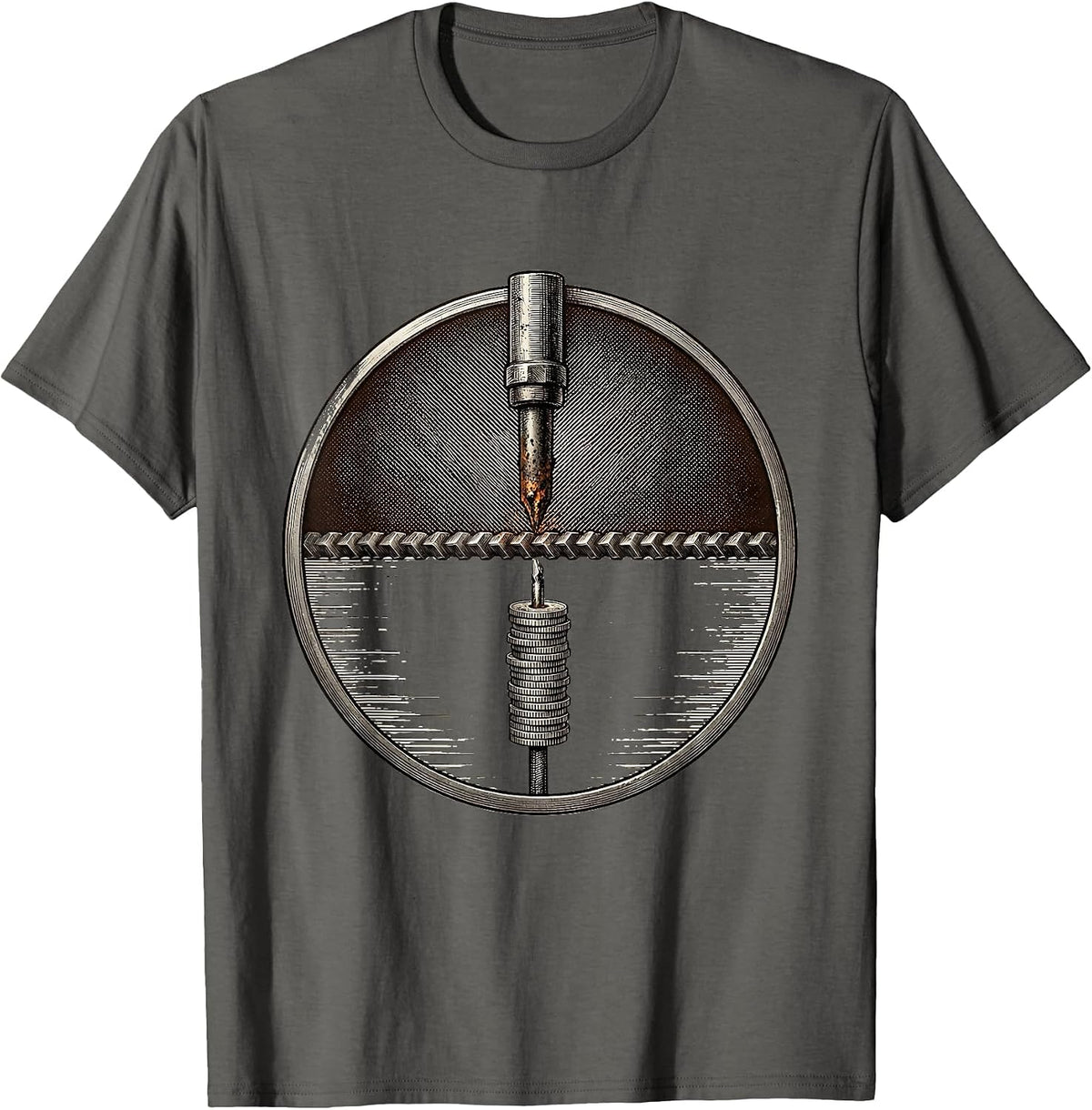 Men's Sealed Welding Badge Crosshatch Etching Blue Collar Worker T-Shirt - Asphalt Grey