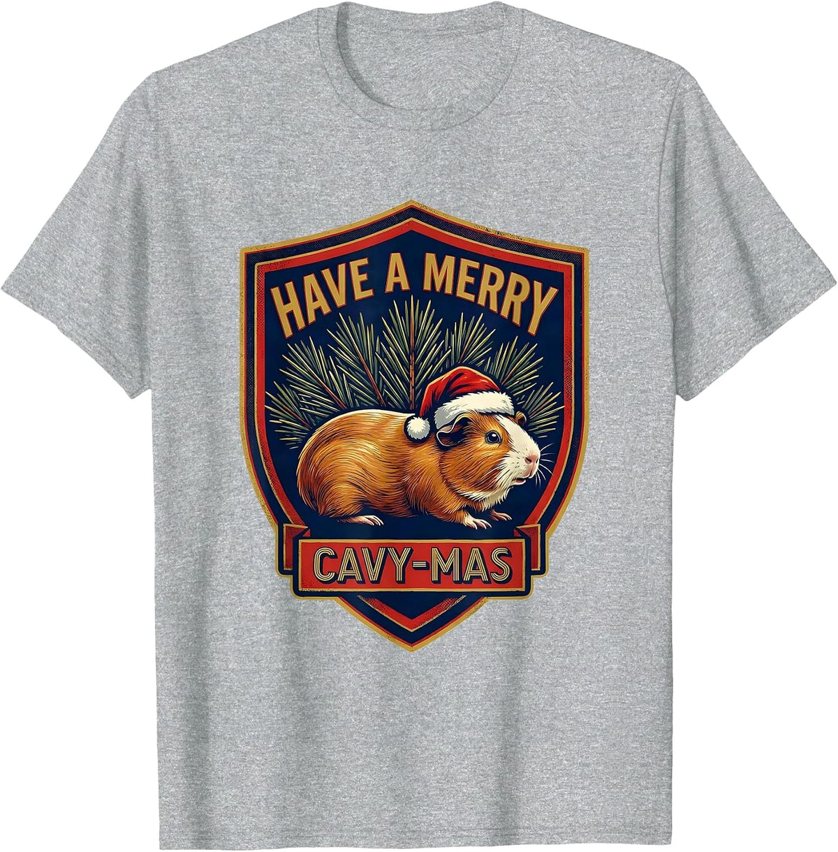 Men's Have A Merry Cavy-mas Funny Guinea Pig Christmas Santa Hat T-Shirt - Heather Grey