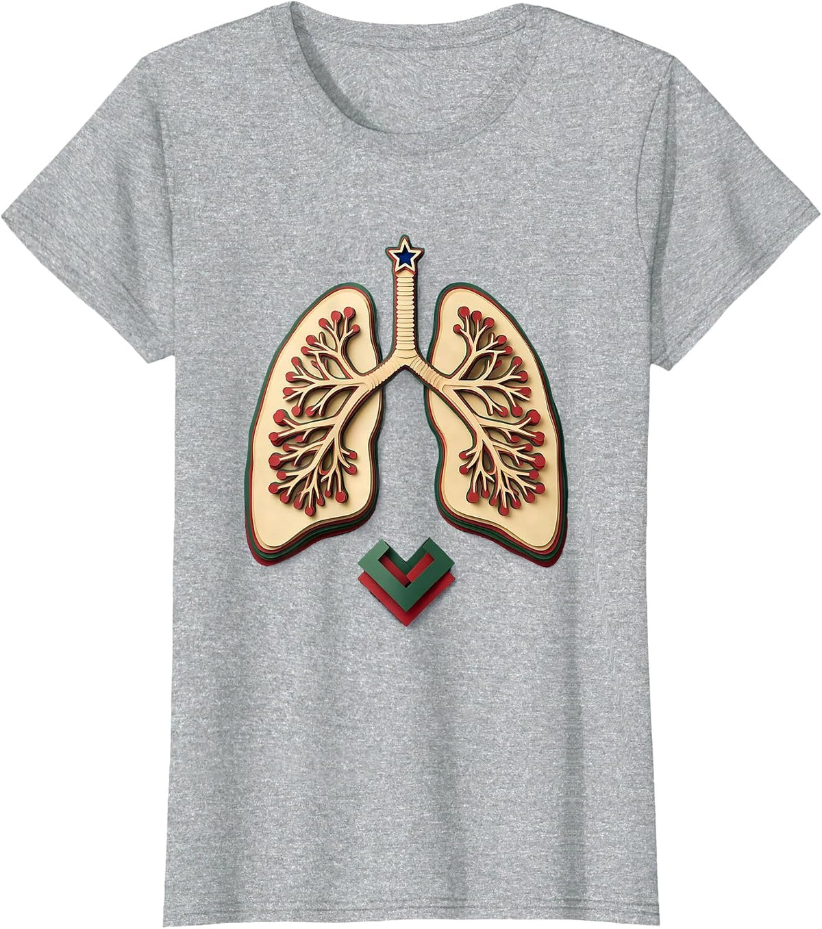 Women's Lung Lobe Paper Cutout Respiratory Therapist Christmas Humor T-Shirt - Heather Grey